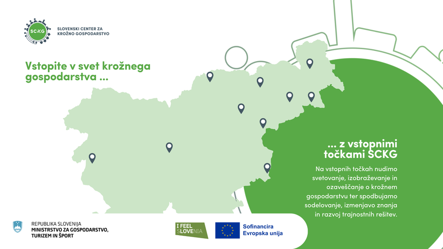 Vzpostavljene fizične in virtualna vstopna točka Slovenskega centra za krožno gospodarstvo – celovito podporno okolje za krožni prehod v Slovenij
