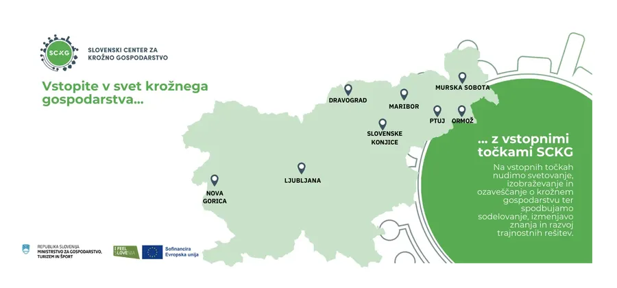 Vzpostavljene fizične in virtualna vstopna točka Slovenskega centra za krožno gospodarstvo – celovito podporno okolje za krožni prehod v Slovenij